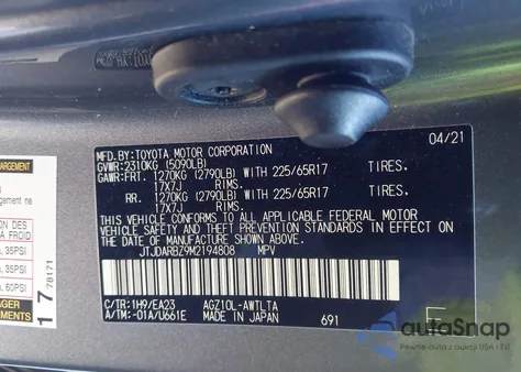 2021 Lexus Nx 300 z USA, uszkodzony, nr VIN JTJDARBZ9M2194808